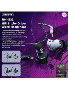 REMAX RM-833 HIFI Trple-Driver Wired Headphone Black
