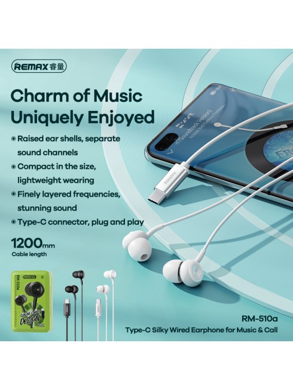 REMAX RM-510a New Siley Series Wired Earphone for Music & Call White