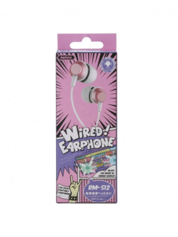 REMAX RM-512 Metal Wired Music Headset Pink
