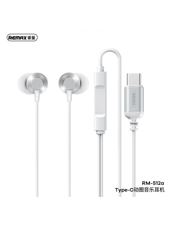 REMAX RM-512a Type-C Metal Wired Earphone for music & call Silver