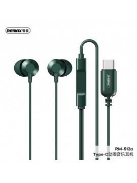 REMAX RM-512a Type-C Metal Wired Earphone for music & call Green
