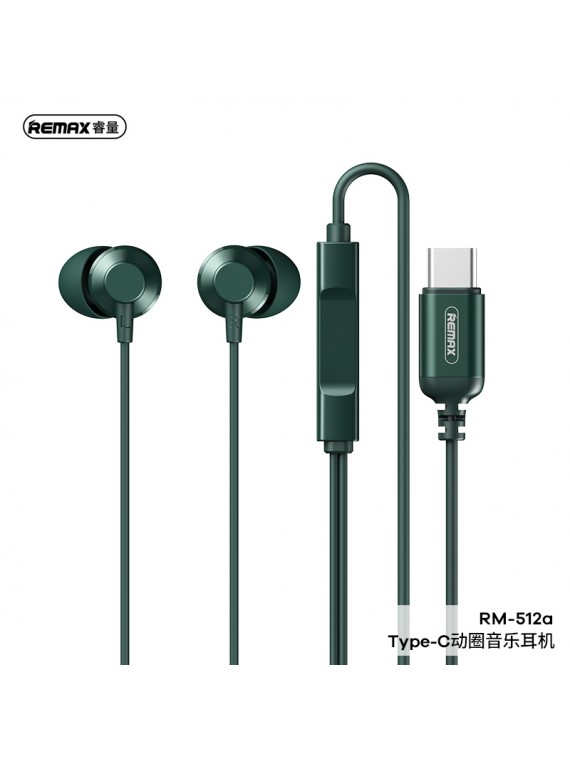 REMAX RM-512a Type-C Metal Wired Earphone for music & call Green