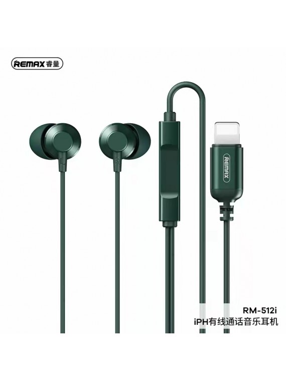 REMAX RM-512I Metal Wired Earphone For iPhone Green