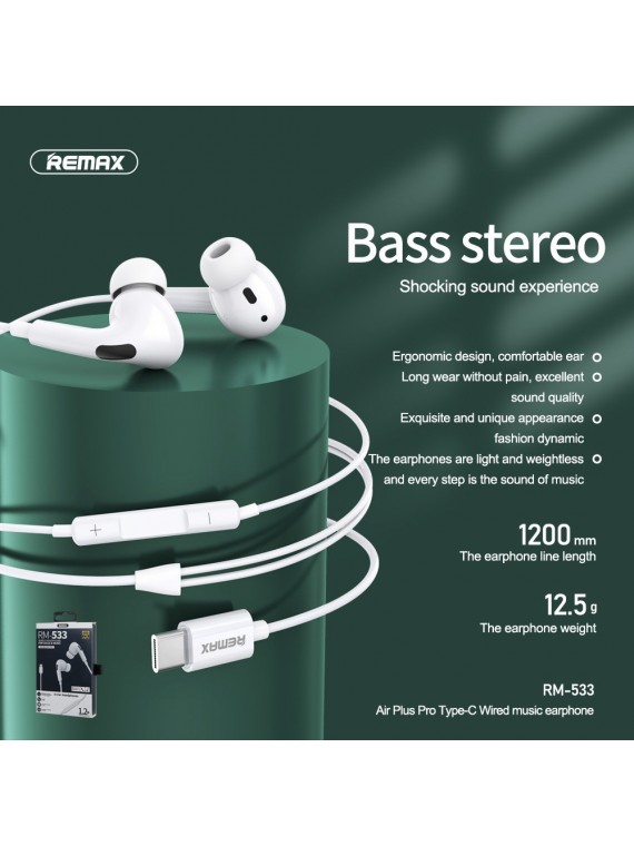 REMAX RM-533 Air Plus Pro Type-C Wired music earphone White