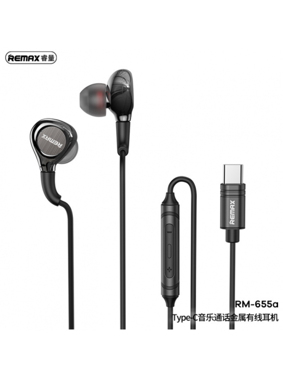 REMAX RM-655A Type-C Metal Wired Earphone for Music & Call Tarnish