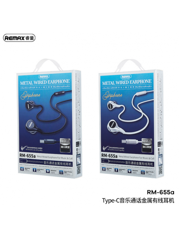 REMAX RM-655A Type-C Metal Wired Earphone for Music & Call Tarnish