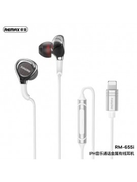 REMAX RM-655i iPhone Metal Wired Earphone for Music & Call Silver