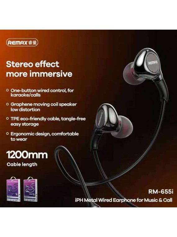 REMAX RM-655i iPhone Metal Wired Earphone for Music & Call Tarnish