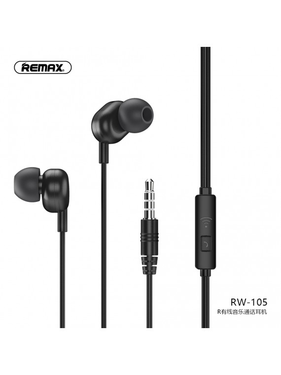 REMAX RW-105 Wired Earphone For Calls & Music Black