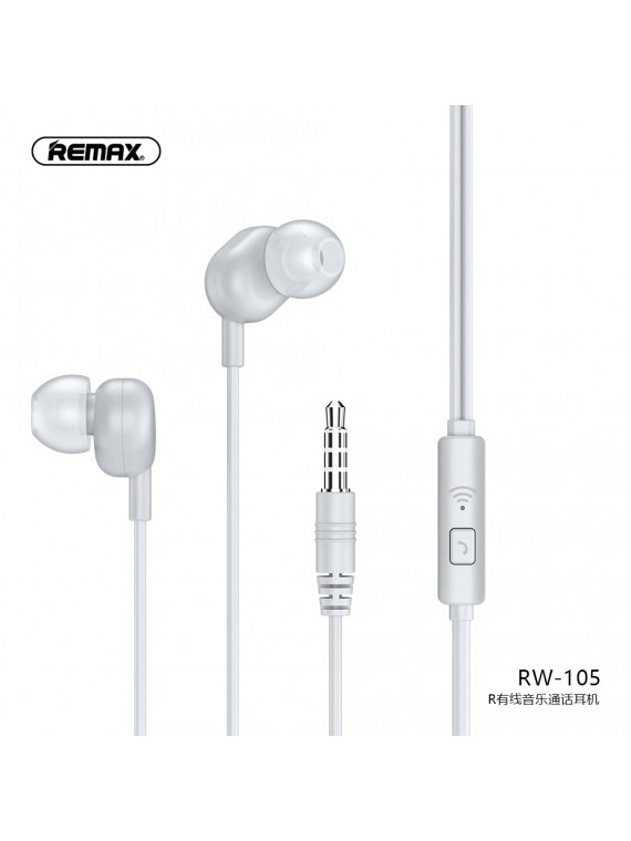 REMAX RW-105 Wired Earphone For Calls & Music White
