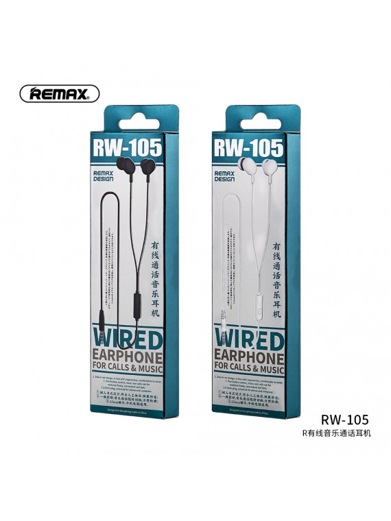 REMAX RW-105 Wired Earphone For Calls & Music White