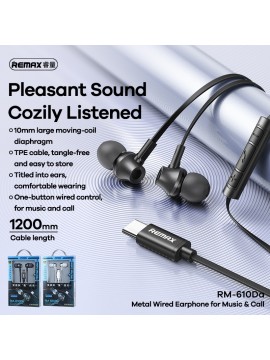 REMAX RM-610Da Metal Wired Earphone Music & Call For Type-C Tarnish