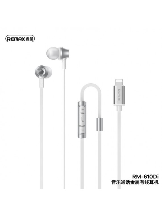 REMAX RM-610Di Metal Wired Earphone Music & Call For Iphone Silver