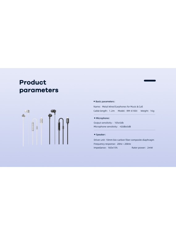 REMAX RM-610Di Metal Wired Earphone Music & Call For Iphone Tarnish