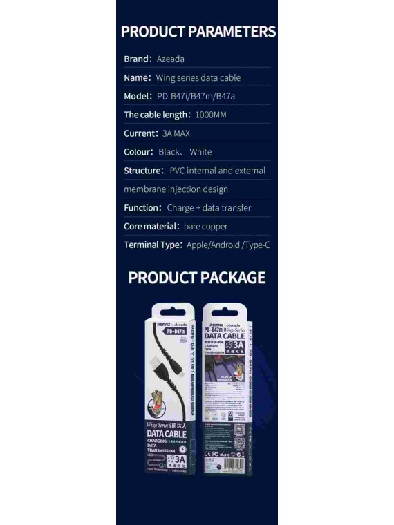 PRODA PD-B47i 3A Wing Series Data Cable Lightning Black