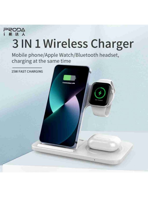 PRODA PD-W8 3-in-1 dual 15W Folding Wireless Charger White