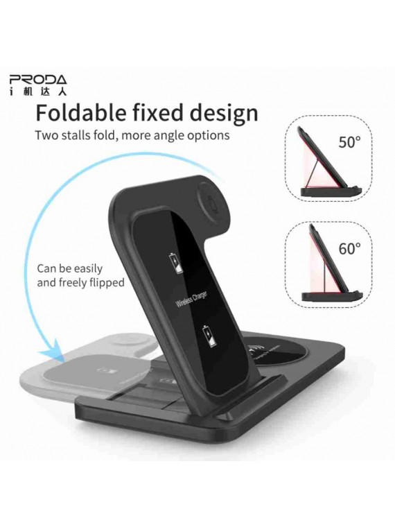 PRODA PD-W8 3-in-1 dual 15W Folding Wireless Charger White