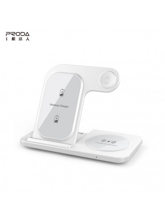 PRODA PD-W8 3-in-1 dual 15W Folding Wireless Charger White