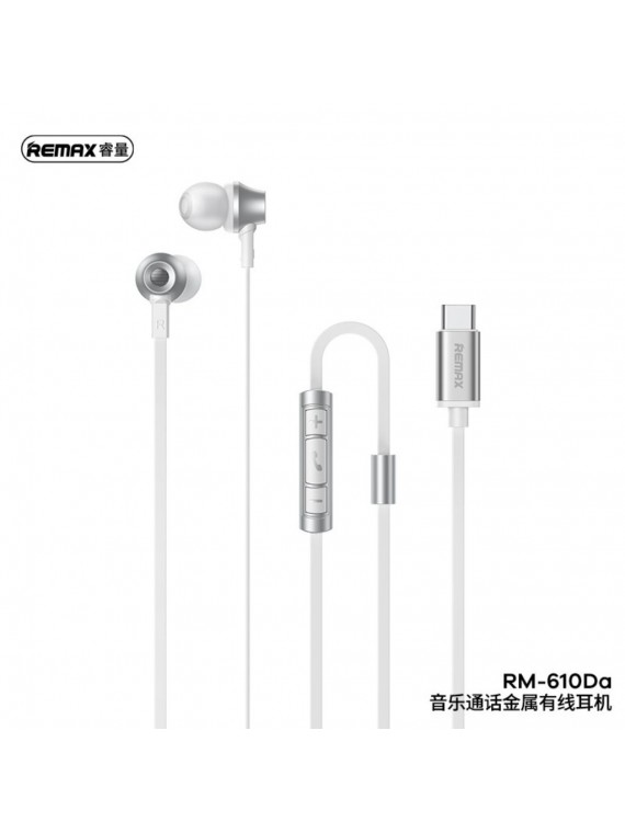 REMAX RM-610Da Metal Wired Earphone Music & Call For Type-C Silver